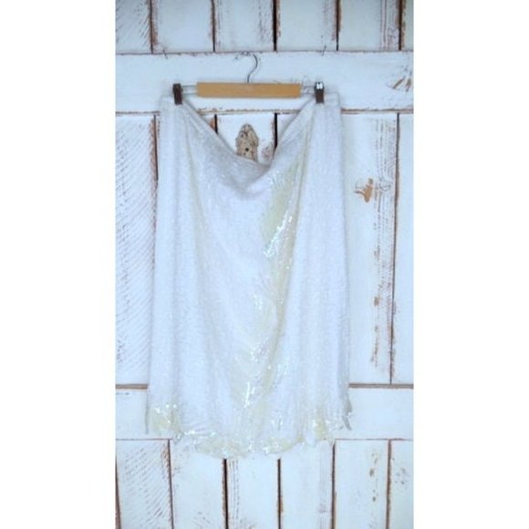 Vintage silk white / light ivory beaded floral sequin pencil skirt - Picture 2 of 9